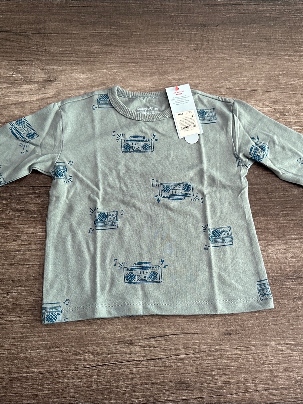 Cat & Jack long sleeve shirt with blue boombox graphics size 18 months